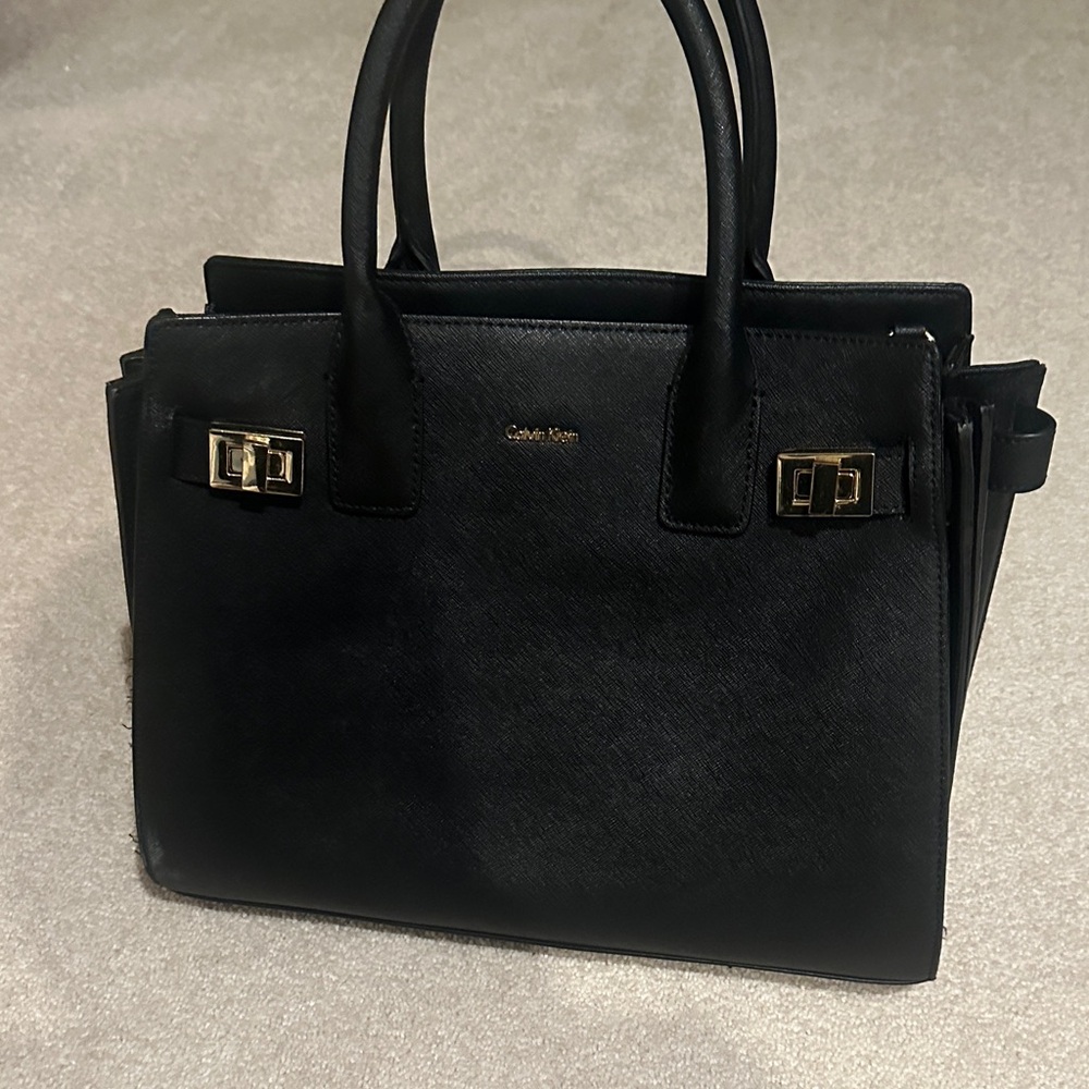 Calvin Klein Black Satchel with Gold Accents